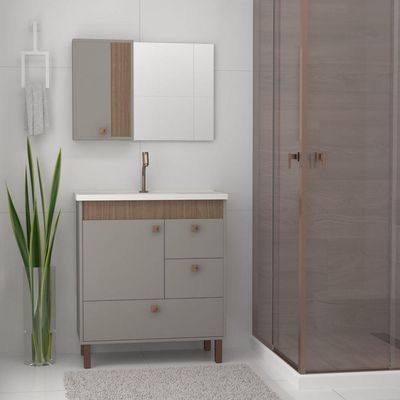 Armário Espelheira para Banheiro Beirute 1 Porta MDF com Espelho 80CM Santiago