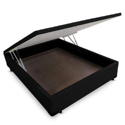 Cama Box com Baú Casal Base Box Suede 138X188 Estrutura em Madeira Preto