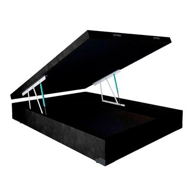 Cama Box com Baú Casal Base Box Suede 138X188 Estrutura em Madeira Preto