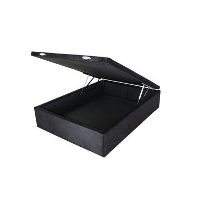 Cama Box com Baú Casal Base Box Suede 138X188 Estrutura em Madeira Preto