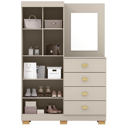 Cômoda Para Quarto Com Espelho 2 Portas 4 Gavetas 120cm Tulsa V01 Fendi - Lyam Decor