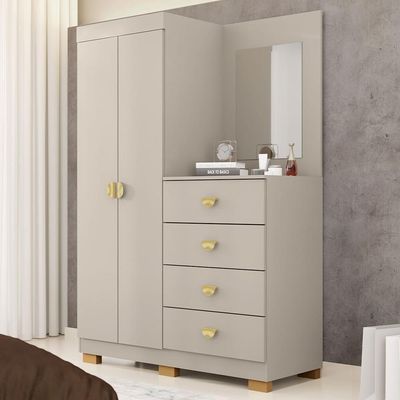 Cômoda Para Quarto Com Espelho 2 Portas 4 Gavetas 120cm Tulsa V01 Fendi - Lyam Decor