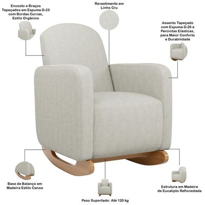 Poltrona De Amamentação Com Balanço E Puff Orgânico Saori W01 Linho Cru - Lyam Decor
