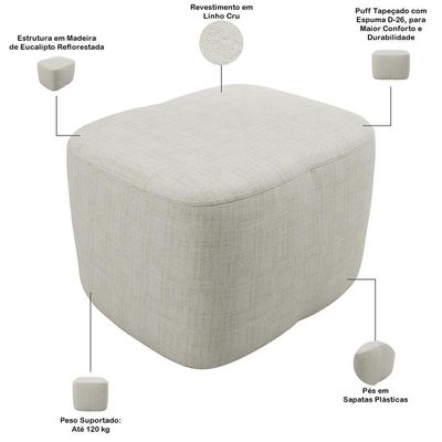 Poltrona De Amamentação Com Balanço E Puff Orgânico Saori W01 Linho Cru - Lyam Decor