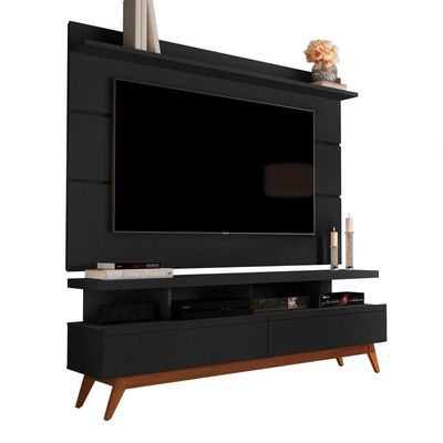 Rack Com Painel Vivare Wood 1.6 Preto - Germai Móveis