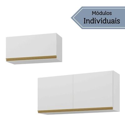 Kit 2 Armários De Cozinha Aéreos 190cm 3 Portas Veneza Multimóveis Mp2383 Branco-dourado