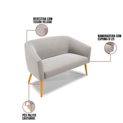Kit 1 Namoradeira E 2 Poltronas Base Madeira Cinza