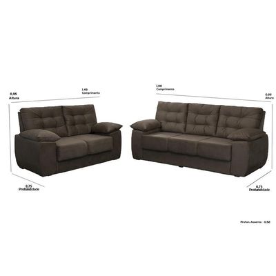 Conjunto De Sofá Luxemburgo 3 E 2 Lugares Tecido Suede Liso Café - Moveis Marfim
