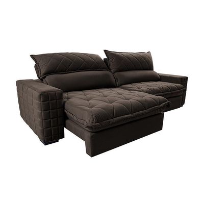 Sofá Retrátil E Reclinável 2,55m Molas Ensacadas Cama Inbox Elegance Com Thermogel Velusoft Café