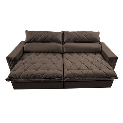 Sofá Retrátil E Reclinável 2,55m Molas Ensacadas Cama Inbox Elegance Com Thermogel Velusoft Café