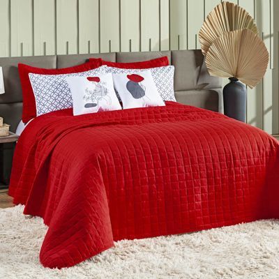 Kit Colcha Matelassê Percal 300 fios Basic Queen 07 Peças 100% Poliéster - Vermelho Lady