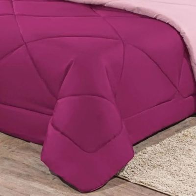 Kit Edredom + Jogo De Lençol Aconchego Look House Dupla Face Casal King 06 Peças - Pink E Rosa