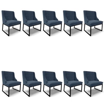 Cadeira Sala de Jantar Industrial Preto Kit 10 Liz Suede Azul M D03 - D'Rossi
