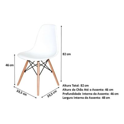 Kit 4 Cadeiras Eiffel Eames Branca+ 1 Mesa Eames 80cm Branca
