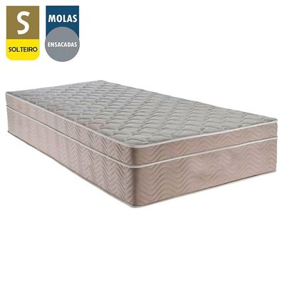 Cama Box Baú Solteiro Sintético + Colchão De Molas Ensacadas - - 88cm Branco