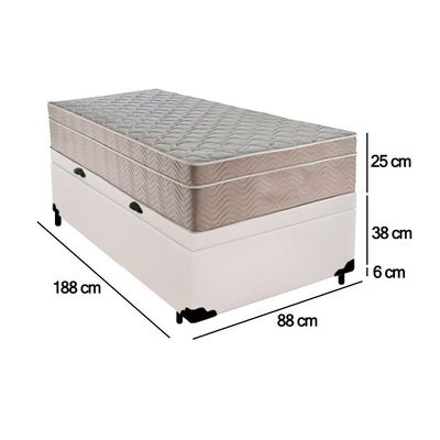 Cama Box Baú Solteiro Sintético + Colchão De Molas Ensacadas - - 88cm Branco