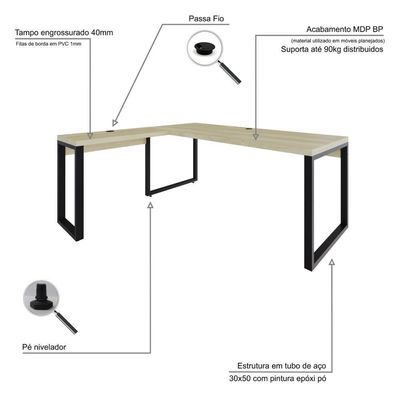 Mesa Em L Presidente 190x160x75cm Yon - Ciliegio-est.preta Ciliegio-est.preta