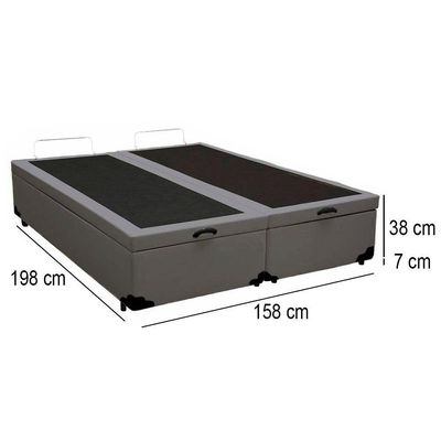 Cama Box Baú Queen Bipartido Sintético Mega Cama Cinza 158x198x45cm