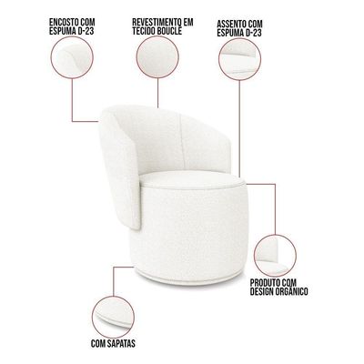 Sofá Namoradeira E Poltrona Orgânica Para Sala Malu Bouclê Off White M11 - D'rossi