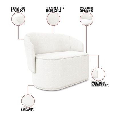 Sofá Namoradeira E Poltrona Orgânica Para Sala Malu Bouclê Off White M11 - D'rossi