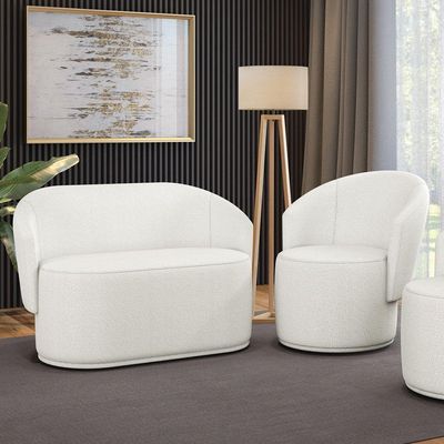 Sofá Namoradeira E Poltrona Orgânica Para Sala Malu Bouclê Off White M11 - D'rossi