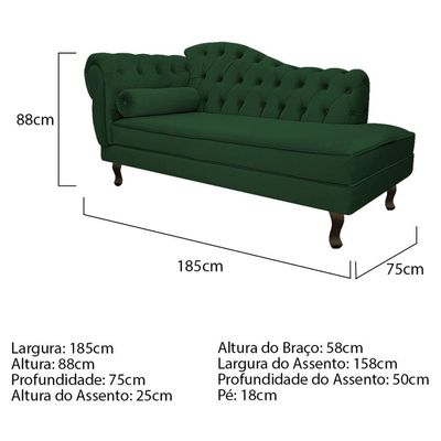 Kit Diva Recamier Diana 185Cm Lado Direito E 02 Poltronas Julia Suede - Doce Sonho Móveis Verde