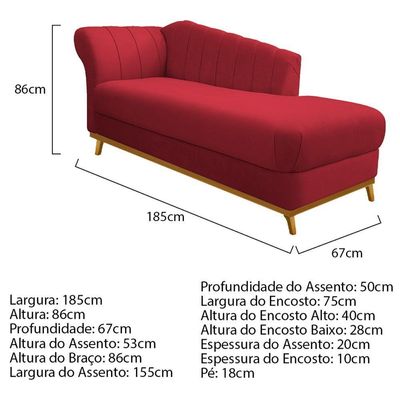 Kit Diva Recamier Vanessa 185cm Lado Direito E 01 Poltrona Laura Suede Cor Vermelho