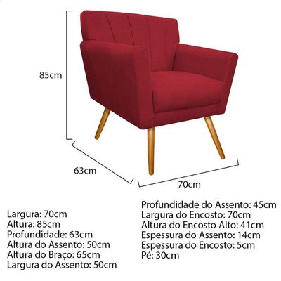 Kit Diva Recamier Vanessa 185cm Lado Direito E 01 Poltrona Laura Suede Cor Vermelho