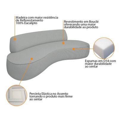 Sofá Curvo 3 Lugares Amsterdã 180cm Bouclé - Doce Sonho Móveis Cor Cinza