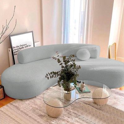 Sofá Curvo 3 Lugares Amsterdã 180cm Bouclé - Doce Sonho Móveis Cor Cinza