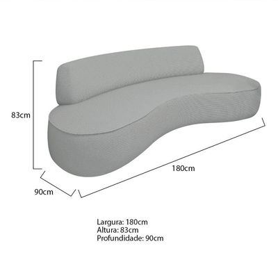 Sofá Curvo 3 Lugares Amsterdã 180cm Bouclé - Doce Sonho Móveis Cor Cinza