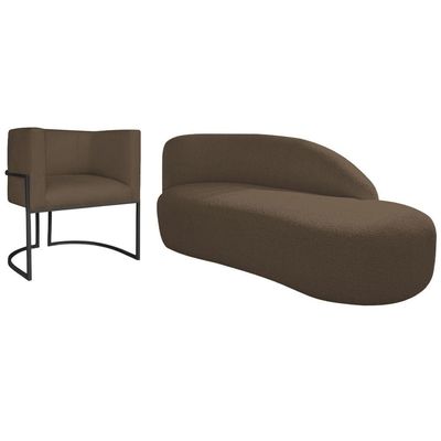Kit Divã Luna 140cm Lado Direito E 01 Poltrona Base De Ferro Preto Suede Cor Marrom