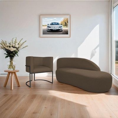 Kit Divã Luna 140cm Lado Direito E 01 Poltrona Base De Ferro Preto Suede Cor Marrom