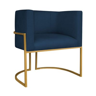 Kit Divã Luna 140cm Lado Esquerdo E 01 Poltrona Base De Ferro Dourado Suede Cor Azul Marinho