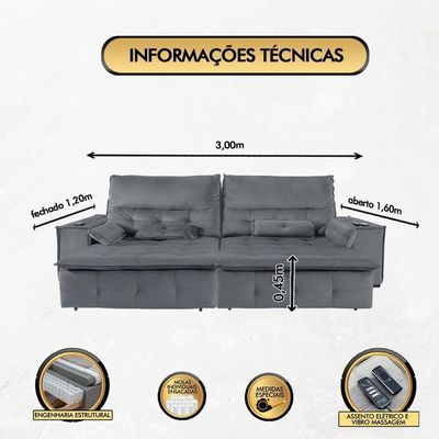 Sofá Fusion 3.00m Elétrico Com Usb E Vibro Massagem