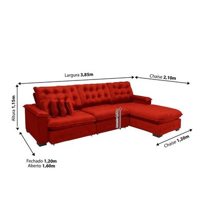 Sofá Berlin 3.85x2.10m C/Chaise Super Pillow Top - Vermelho