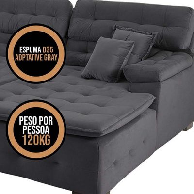 Sofá Retrátil E Reclinável Com Chaise Orlando 2.20x1.50m - Sofisticato-preto