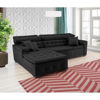 Sofá Retrátil E Reclinável Com Chaise Orlando 2.20x1.50m - Sofisticato-preto