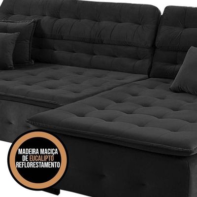 Sofá Retrátil E Reclinável Com Chaise Orlando 2.20x1.50m - Sofisticato-preto