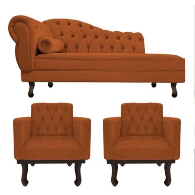 Kit Diva Recamier Diana 185Cm Lado Direito E 02 Poltronas Classic Suede Terracota
