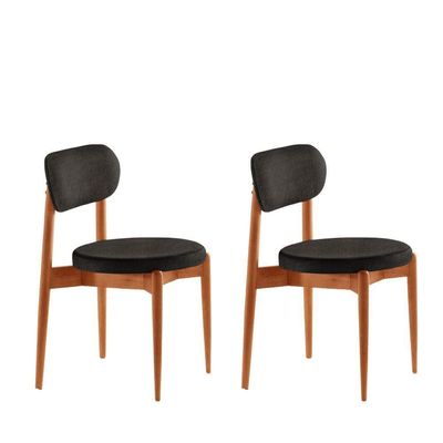 Conjunto 2 Cadeiras De Jantar Ballare Soft Moderna Mobília Linho Preto / Imbuia Nat.