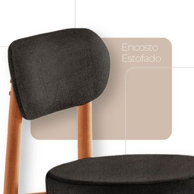 Conjunto 2 Cadeiras De Jantar Ballare Soft Moderna Mobília Linho Preto / Imbuia Nat.