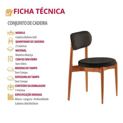 Conjunto 2 Cadeiras De Jantar Ballare Soft Moderna Mobília Linho Preto / Imbuia Nat.