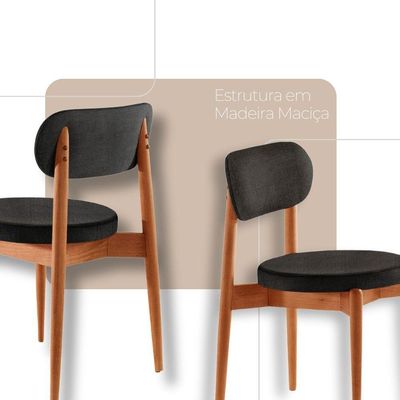 Conjunto 2 Cadeiras De Jantar Ballare Soft Moderna Mobília Linho Preto / Imbuia Nat.