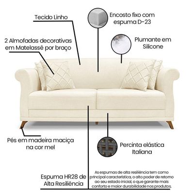 Sofá Living 2 Lugares 1,60m Vênus Linho Bege Pés Castanho