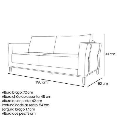 Sofá Living 2 Lugares 1,90M Vega Linho Pés Castanho Natural