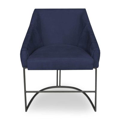 Poltrona Luxo Alana Suede Azul Marinho Base Ferro Preto - Pallazio