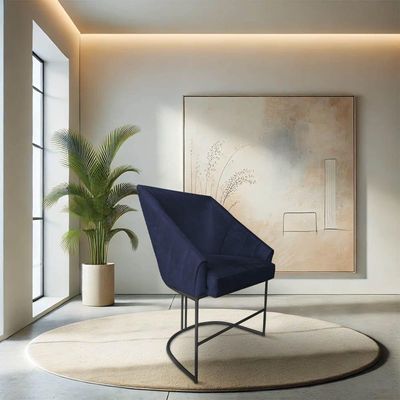Poltrona Luxo Alana Suede Azul Marinho Base Ferro Preto - Pallazio