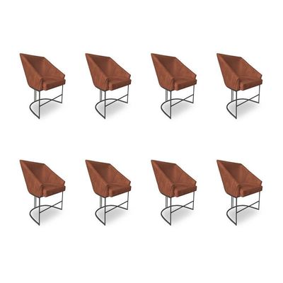Kit 8 Poltronas Luxo Alana Veludo Base Ferro Preto - Pallazio Cor Terracota
