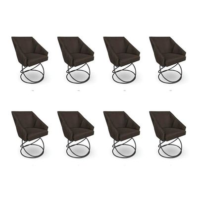 Kit 8 Poltronas Luxo Alana Suede Base Luxo Preto - Pallazio Cor Marrom